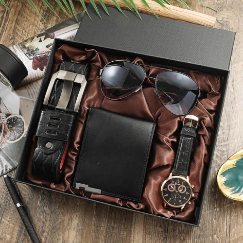 Glass & Stainless Steel & PU Leather & Zinc Alloy for man Gift Set four piece plated Set