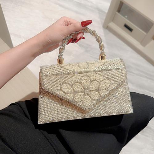 Plastic Pearl & Polyester Easy Matching Clutch Bag with chain Apricot PC