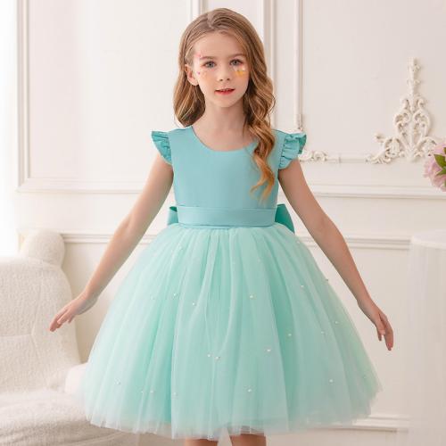 Gauze & Cotton Soft Girl One-piece Dress with bowknot & breathable Solid PC