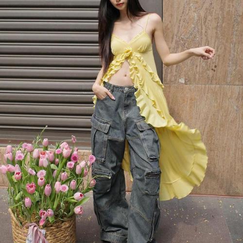 Polyester stringy selvedge Camisole & short front long back patchwork Solid PC