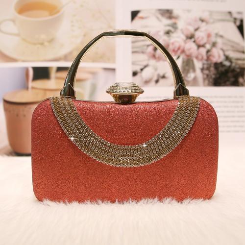 PVC & Polyester hard-surface & Easy Matching Handbag with chain & with rhinestone Solid PC