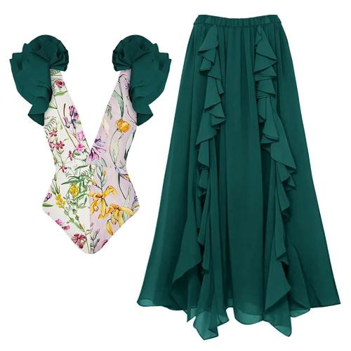 Polyester Einteiliger Badeanzug, Gedruckt, Floral, Grün,  Stück