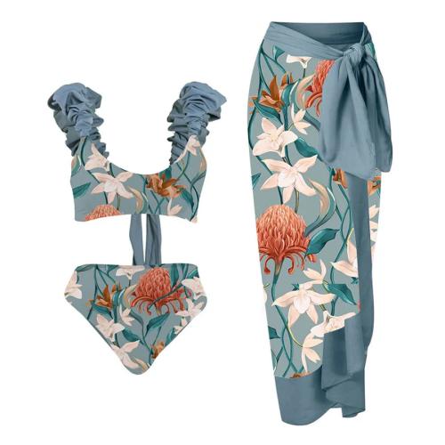 Spandex & Polyester Tankinis Set  & padded printed floral blue PC