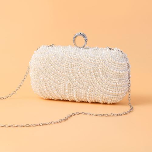 Plastic Pearl hard-surface & Easy Matching Clutch Bag with chain Solid white PC
