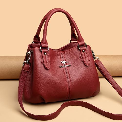 PU Leather easy cleaning Handbag large capacity & attached with hanging strap Solid PC