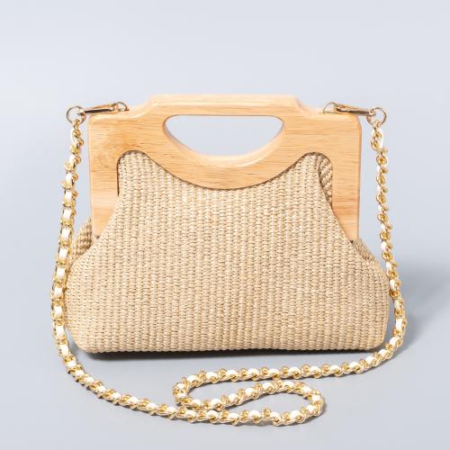 Wooden & Straw Beach Bag & Concise Handbag attached with hanging strap Solid PC