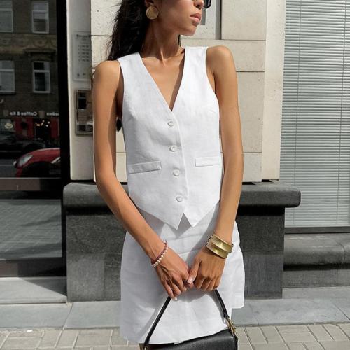 Jute & Katoen Tweedelige jurk set Lappendeken Solide Witte Instellen