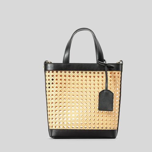 Rattan & PU Leather Easy Matching Woven Tote hollow PC