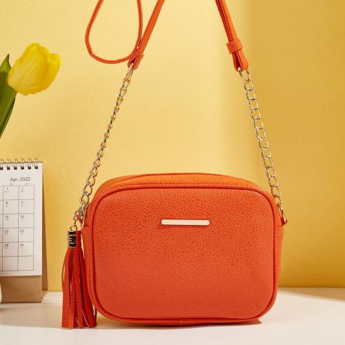PU Leather Box Bag & Concise Crossbody Bag with chain Solid orange PC