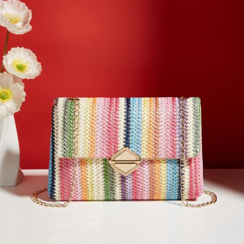 Straw hard-surface & Easy Matching Crossbody Bag with chain Solid multi-colored PC