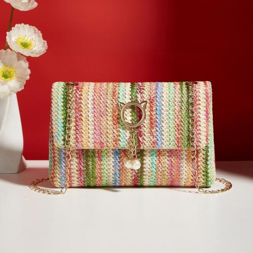 Straw Easy Matching Crossbody Bag with chain multi-colored PC