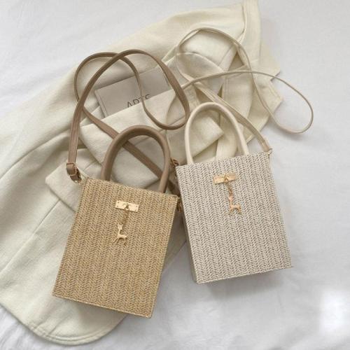 Straw Box Bag Handbag durable & attached with hanging strap Solid PC