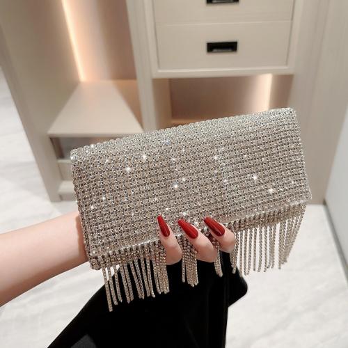 Polyester Easy Matching & Tassels Clutch Bag with rhinestone silver PC