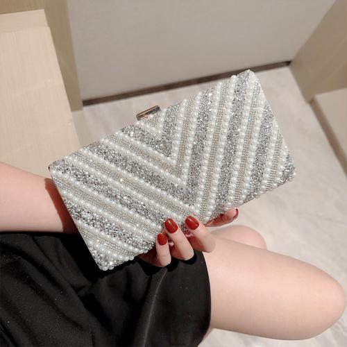 Plastic Pearl & Polyester Easy Matching Clutch Bag with rhinestone silver PC
