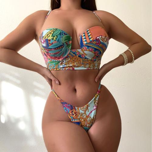 Polyester Bikini & hollow & skinny style printed Set
