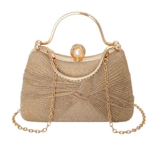 Polyester Easy Matching Clutch Bag with chain & with rhinestone bowknot pattern gold PC