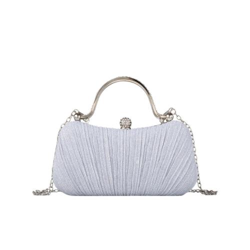 Polyester Easy Matching Clutch Bag with chain & with rhinestone silver PC