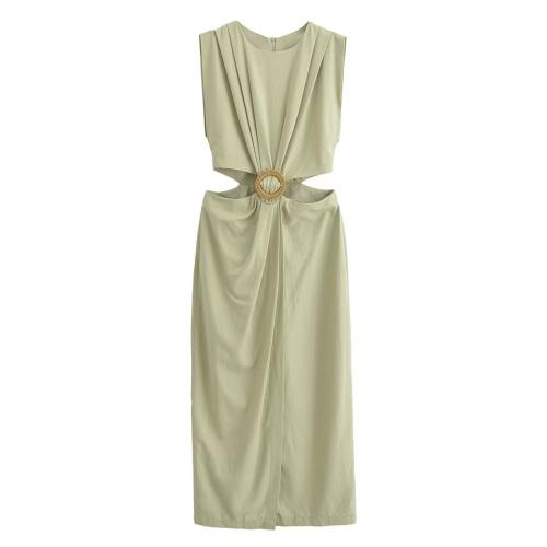 Polyester Slim One-piece Dress & hollow green PC