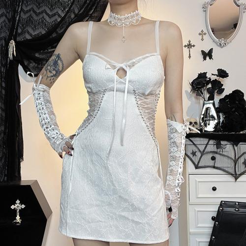 Polyester Slim Slip Dress backless patchwork Solid white PC