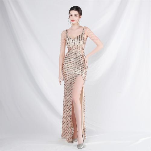 Sequin & Spandex & Polyester Slim Long Evening Dress side slit & backless PC