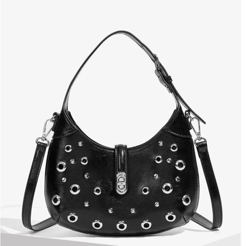 PU Leather Easy Matching Shoulder Bag attached with hanging strap black PC