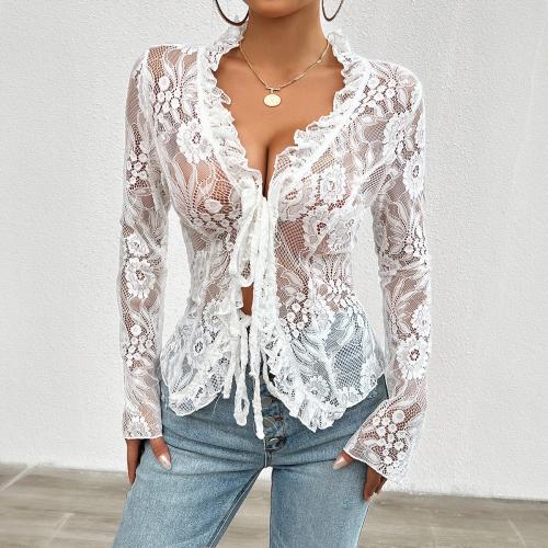 Lace Slim Women Long Sleeve Blouses & hollow & breathable PC