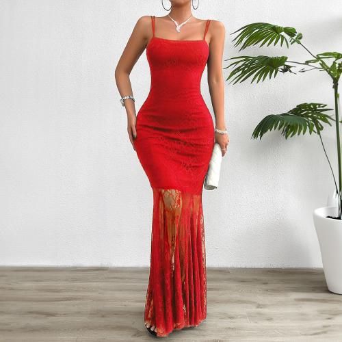 Lace & Polyester Sexy Package Hip Dresses & off shoulder & floor-length & hollow PC