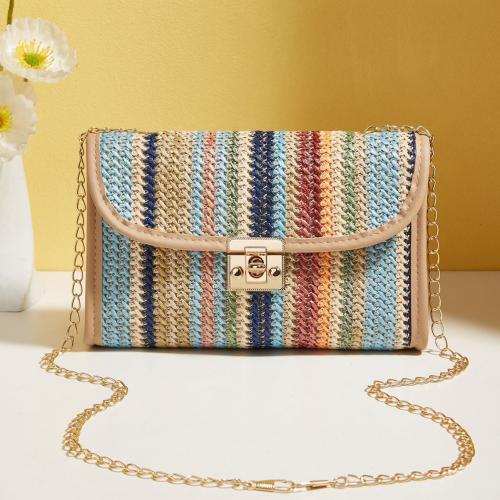 Straw & PU Leather Easy Matching & Weave Crossbody Bag striped multi-colored PC