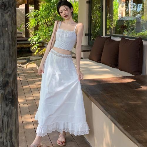 Spitze & Polyester Zweiteiliges Kleid Set, Solide, Weiß,  Festgelegt