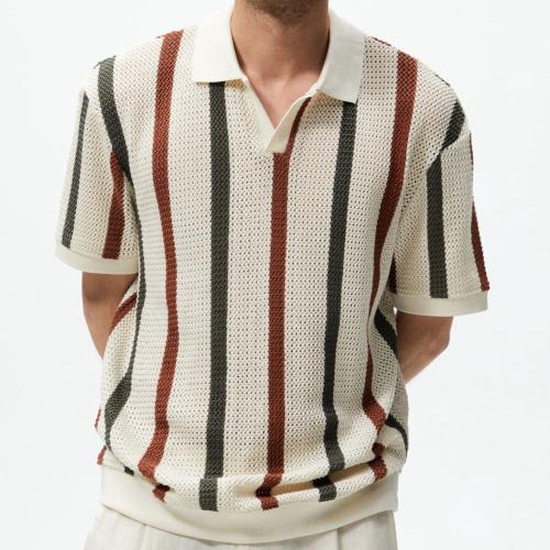 Viscose Polo Shirt & regular striped khaki PC
