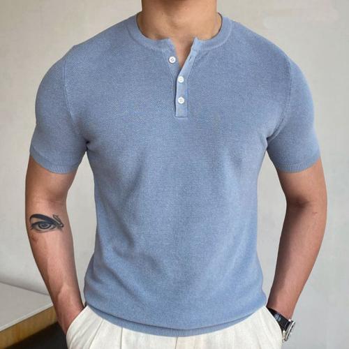 Viscosa Hombres camiseta de manga corta, Sólido, azul,  trozo
