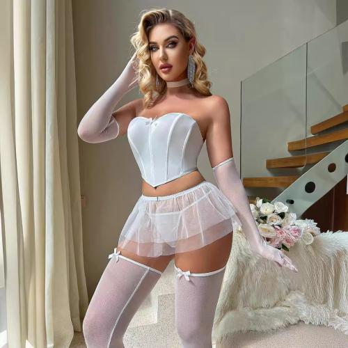 Polyester Sexy Bra Set see through look & slimming Solid white Set