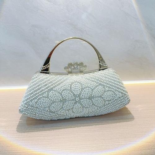 Plastic Pearl & Polyester Easy Matching Clutch Bag with rhinestone flower shape PC