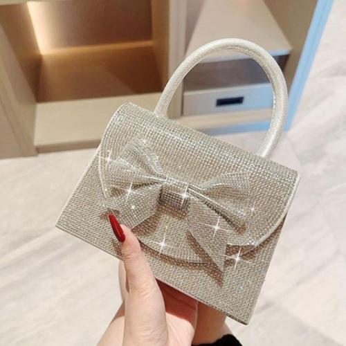 Polyester Easy Matching Clutch Bag with rhinestone bowknot pattern silver PC