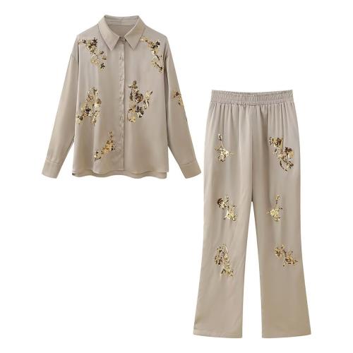 Polyester Women Casual Set & loose floral Apricot PC