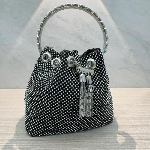 Polyester Easy Matching & Bucket Bag Clutch Bag with rhinestone black PC