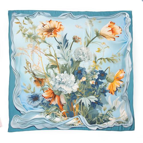 Natural Silk Easy Matching Women Scarf printed floral blue PC