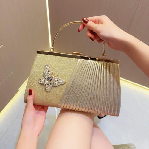 Polyester Easy Matching Clutch Bag with rhinestone butterfly pattern gold PC