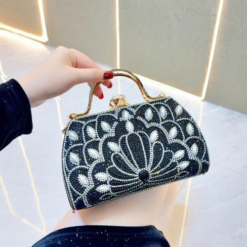 PU Leather & Polyester Easy Matching Clutch Bag with rhinestone black PC