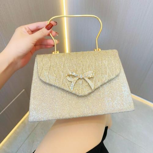 Polyester Easy Matching Clutch Bag with rhinestone bowknot pattern gold PC