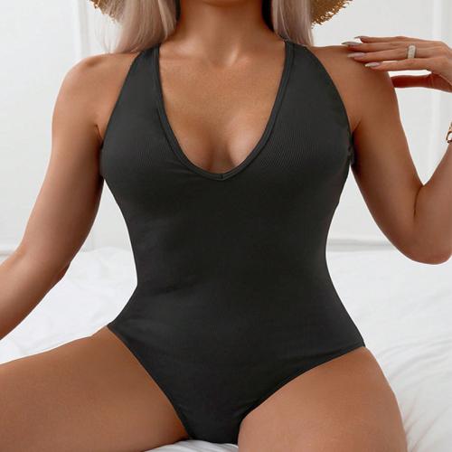 Polyester One-piece Swimsuit backless & breathable Solid black PC