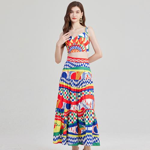 Spandex long style Two-Piece Dress Set backless & two piece printed Set