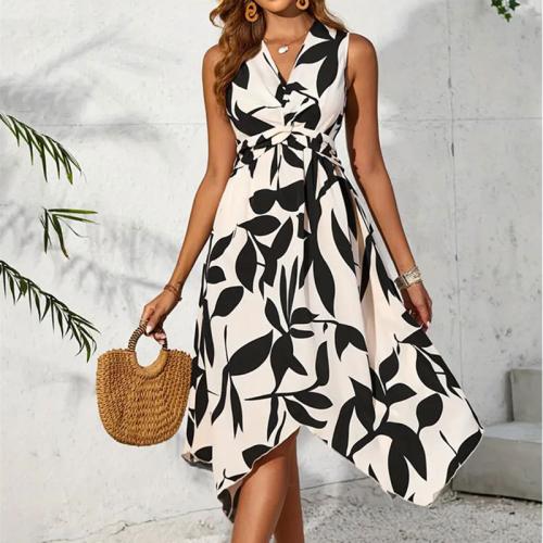 Polyester Einteiliges Kleid, Gedruckt, Blattmuster, mehr Farben zur Auswahl,  Stück