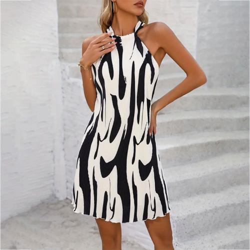 Polyester Slim One-piece Dress printed striped white and black PC