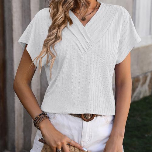 Spandex & Polyester Vrouwen korte mouw T-shirts Jacquard Solide meer kleuren naar keuze stuk