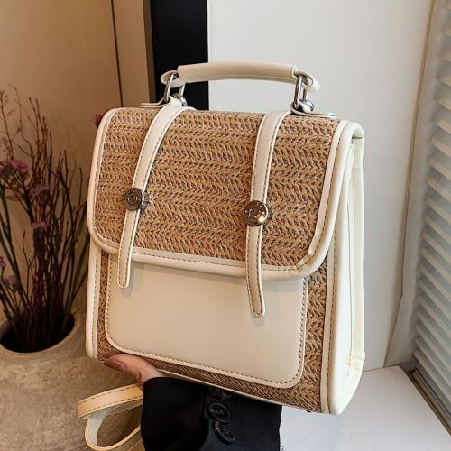 Straw & PU Leather Handmade & Weave Backpack Polyester PC