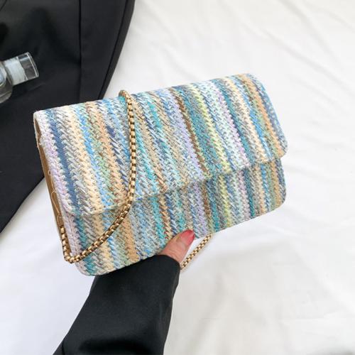 PP Straw Box Bag & Handmade Woven Shoulder Bag striped PC