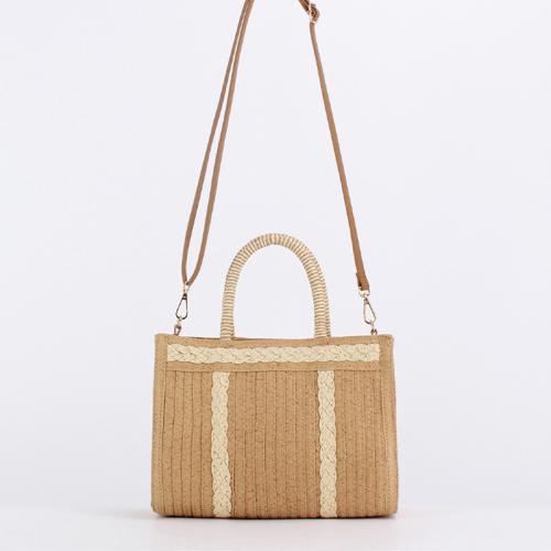 Paper Rope & PU Leather Tote Bag & Handmade Woven Tote attached with hanging strap PC