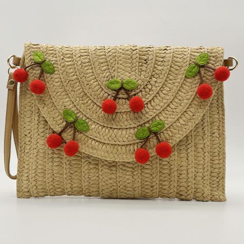 Paper Rope & PU Leather Handmade & Envelope & Weave Clutch Bag Polyester Cotton khaki PC