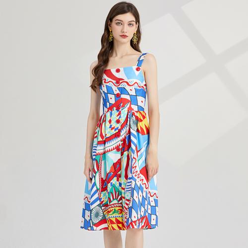 Modal Soft One-piece Dress & off shoulder & breathable printed multi-colored PC